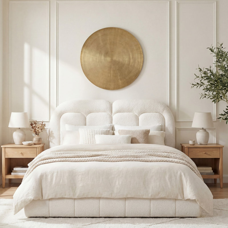 Lit plateforme tapissier moderne avec tête de lit capitonnée, silencieux, durable et facile à nettoyer, Grand lit