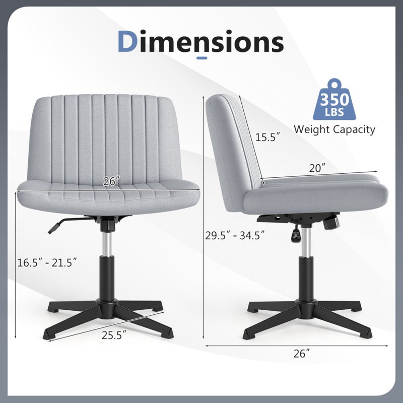Chaise de bureau pivotante à jambes croisées avec siège extra-large, sans roulettes, Beige