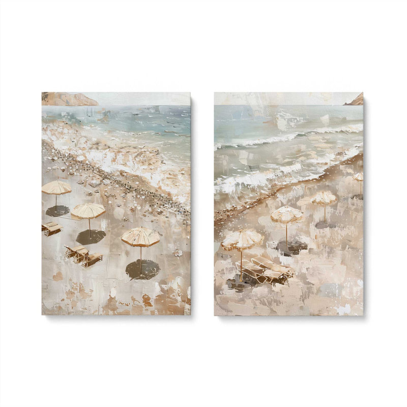 Ensemble de 2 estampes Seaside Umbrella Calm v2, 36 po x 24 po, Toile tendue