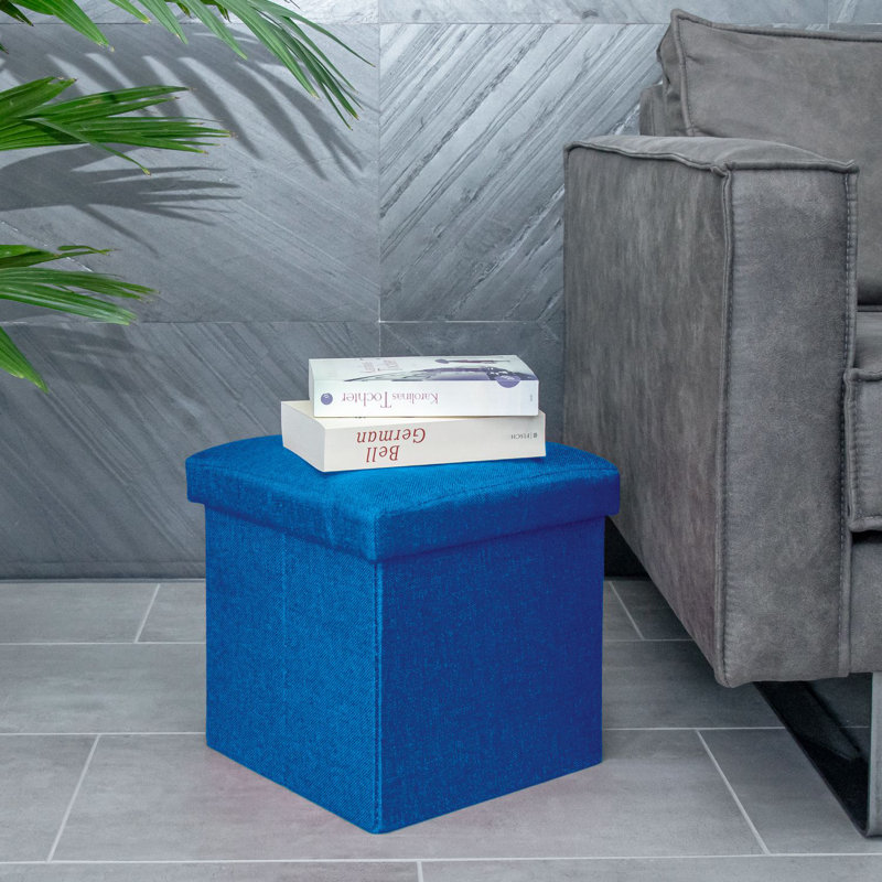 Chakera 30cm Wide Square Solid Colour Ottoman with Storage, Blue