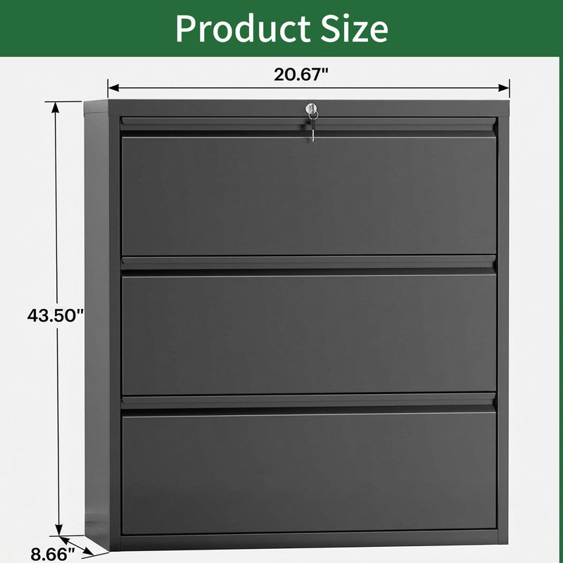 Élégant classeur verrouillable à 3 tiroirs 40 po, rangement vertical en acier pour bureau à domicile et bureau