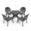 Ensemble de salle à manger rond de patio 5 pièces de 90 cm (35,43 po) avec trou pour parasol, 4 chaises empilables, coussins bleus-1414857999