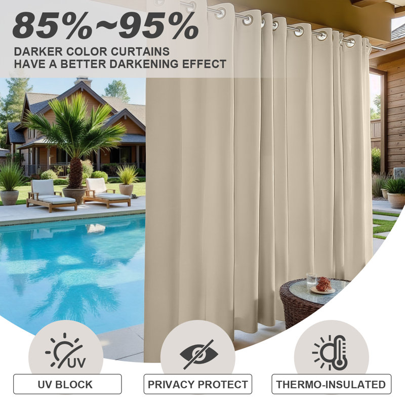 Outdoor Patio Curtains Waterproof - Darkening Thermal Insulated Curtains For Porch, Pergola, Cabana - Sunproof Blackout Drapes With Rust Proof Grommets, Set Of 2 Panels,Beige