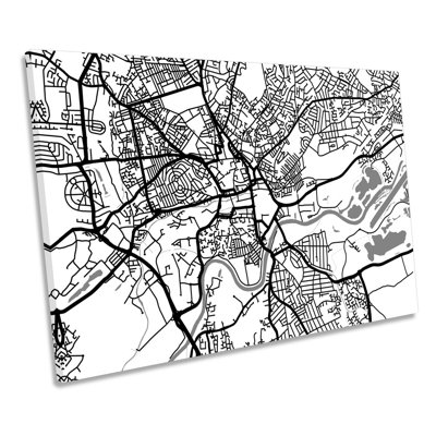Nottingham City Map Minimalistic Modern B&W - Wrapped Canvas Print