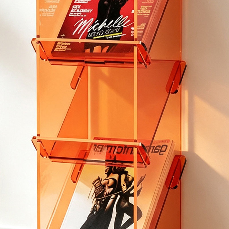 Porte-revues autoportantes en acrylique, H 31,5 po x l 11,02 po x P 9,84 po, Orange
