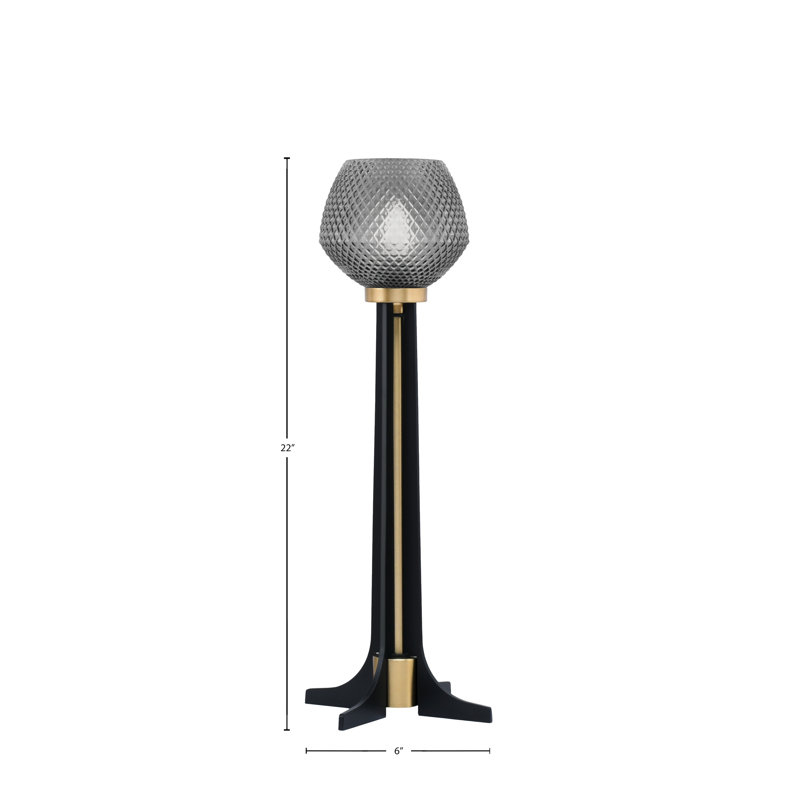 Lampe d'appoint avec verre de 6 po, Fumée, Noir mat / laiton nouvel âge