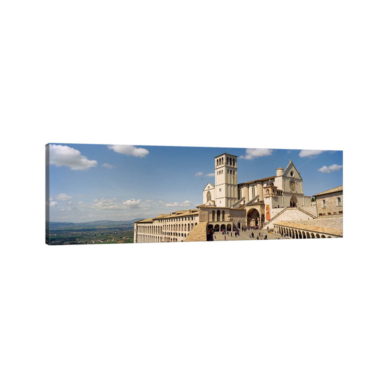 Tourists At A Church, Basilica Of San Francisco, Assisi, Perugia Province, Umbria, Italy - Wrapped Canvas Panoramic Print