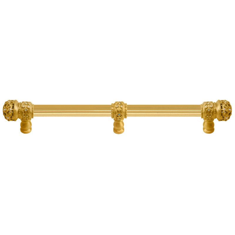 Juliane Grace 22 inches c.c. with 5/8 reeded center long pull small finial with 61 Swarovski Clear & Aurore Boreale Crystals with center brace in Gilded Mercury
