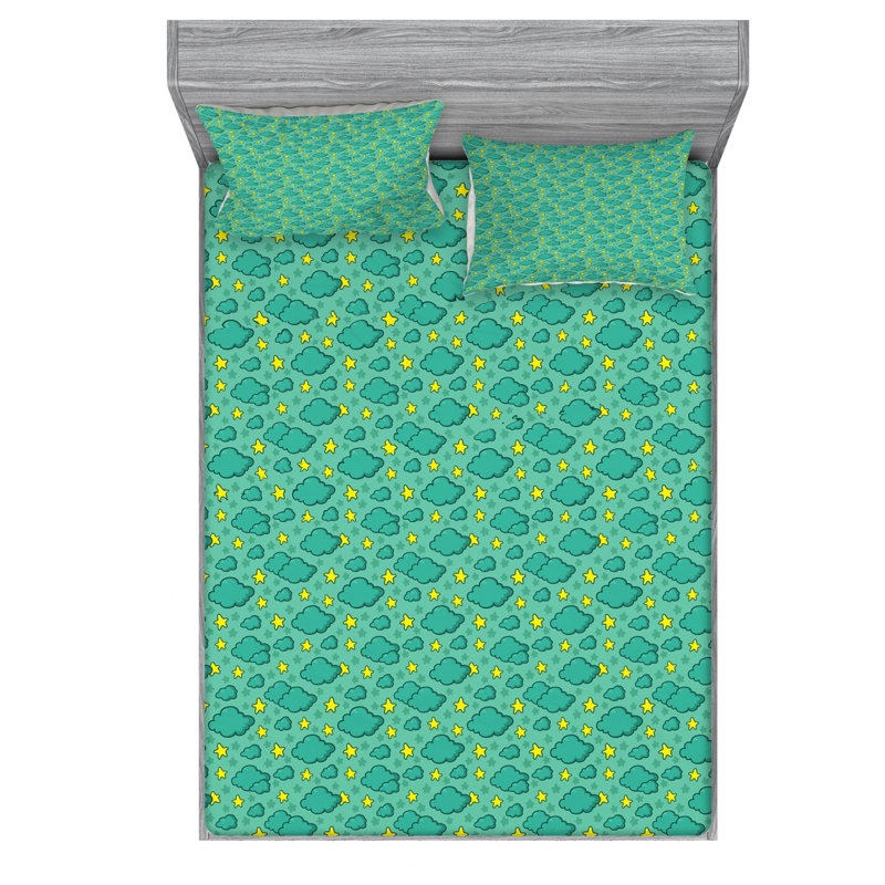 Microfiber Geometric Sheet Set, Queen Sheet Set with Fitted Sheet