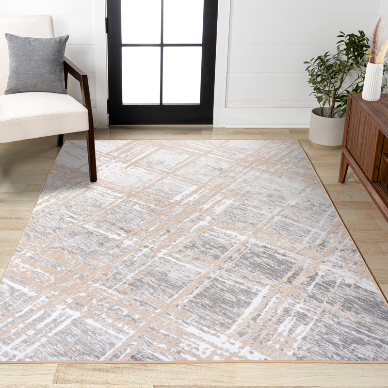 Slant Modern Abstract Beige/Gray Rug, Rectangle 7'9" x 10'