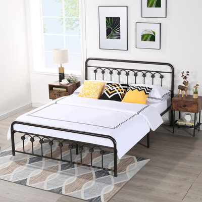 Kempst 43'' Metal Platform Bed Frame Mattress Foundation with Headboard & Footboard