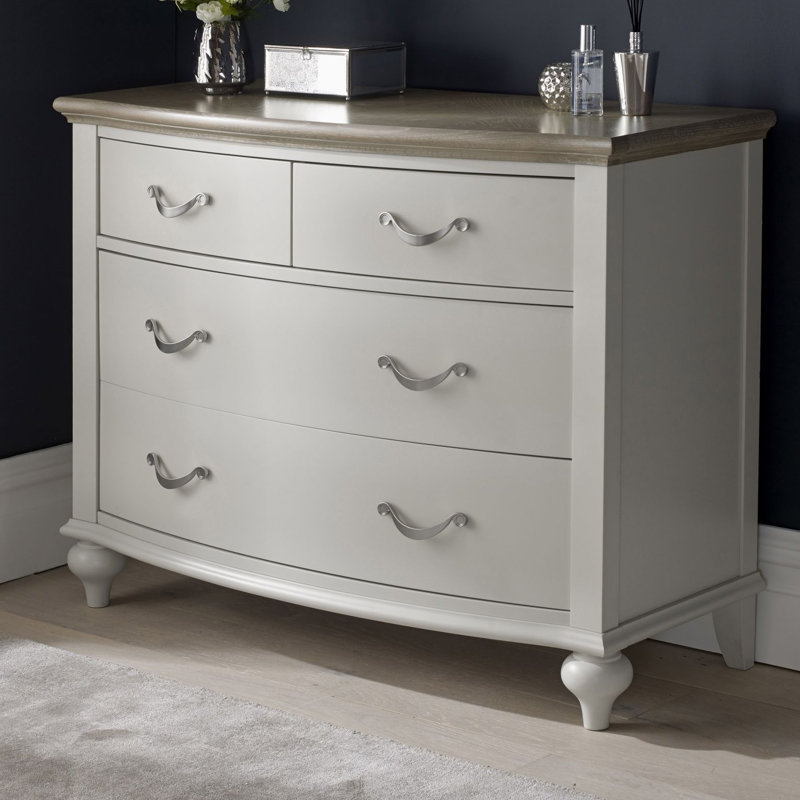 Dimas Solid Wood 109cm W 4 - Drawer Chest of Drawers, Soft Grey/Grey Washed Oak