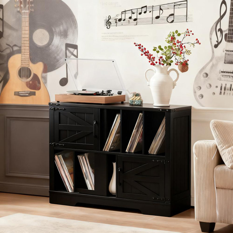 Grand support pour tourne-disque avec rangement pour 450 albums, armoire de ferme, Noir