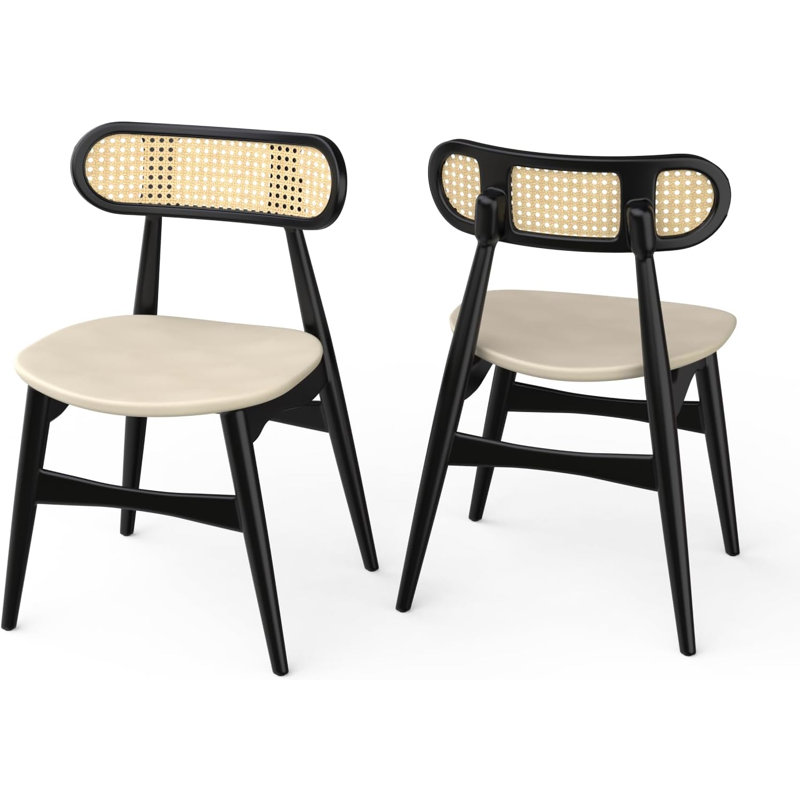 Tarana Cream Fabric and Black Wood 2-Piece Dining Chair Set