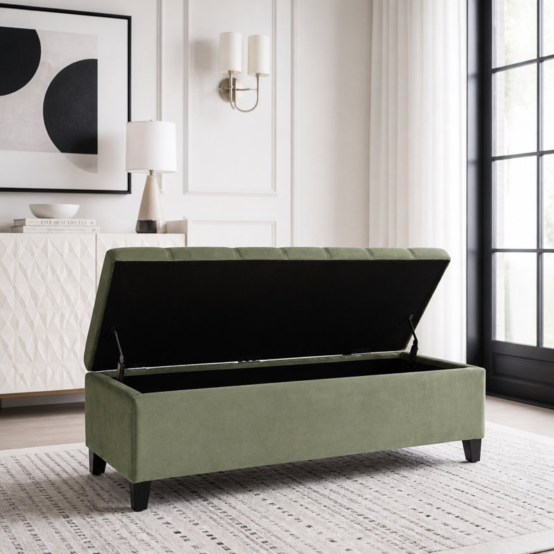 Repose-pieds avec rangement, repose-pieds rectangulaire, banc de rangement rembourré, Pale Green