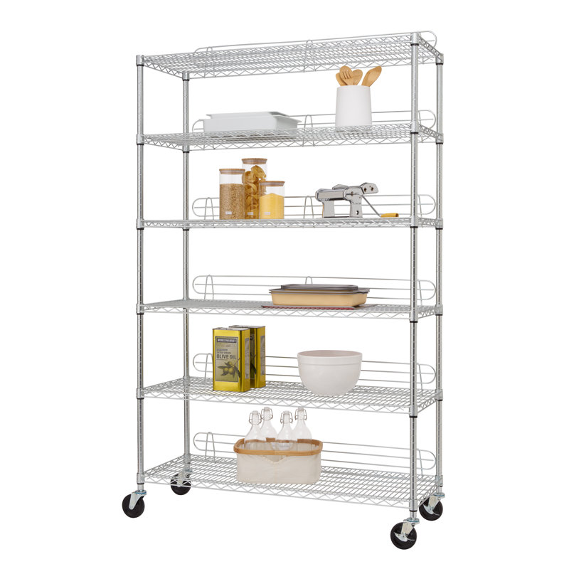 48" W x 18" D x 72" H 6 Tier Wire Shelving with Backstands and Wheels