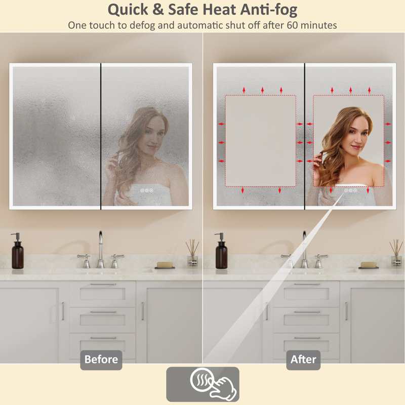 36" W x 32" H Flora Black Aluminum Surface/Recessed Mount Medicine Cabinet with Mirrors, Anti‑Fog, 3‑Color Dimmable Lighting and Adjustable Glass Shelves for Makeup, Shaving or Bathroom Vanity Storage