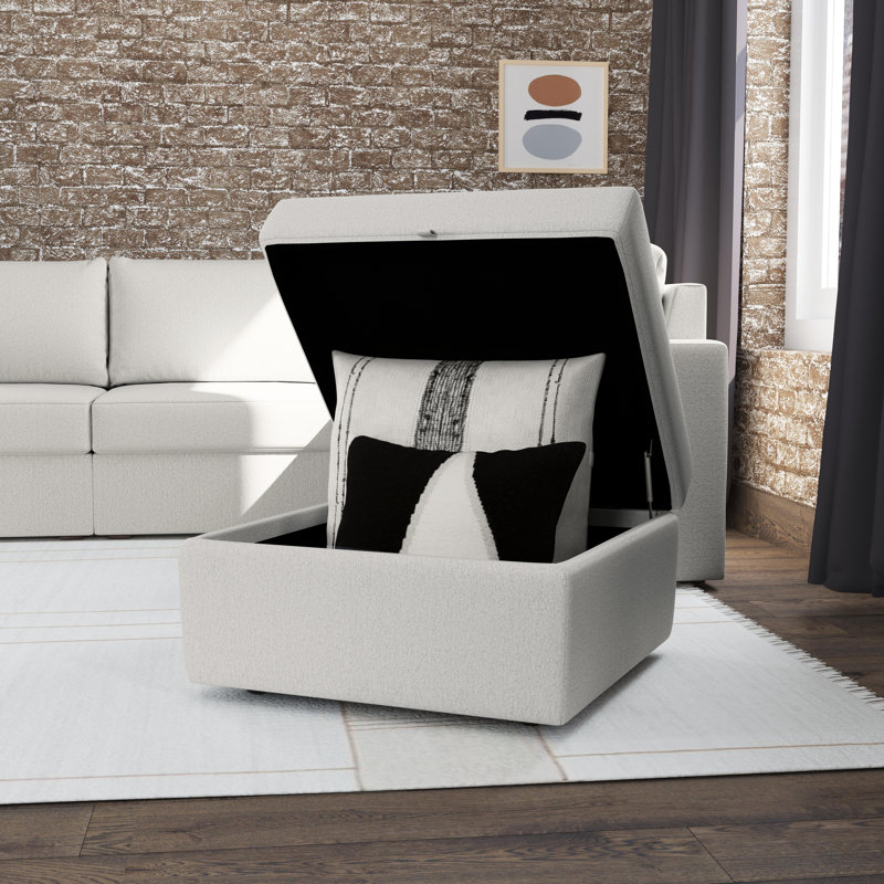 Flex 31" Wide Square Storage Ottoman, Light Gray Polyester Blend