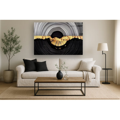 Abstract Gold Circle Frameless Tempered Glass Wall Art - 40" x 60"