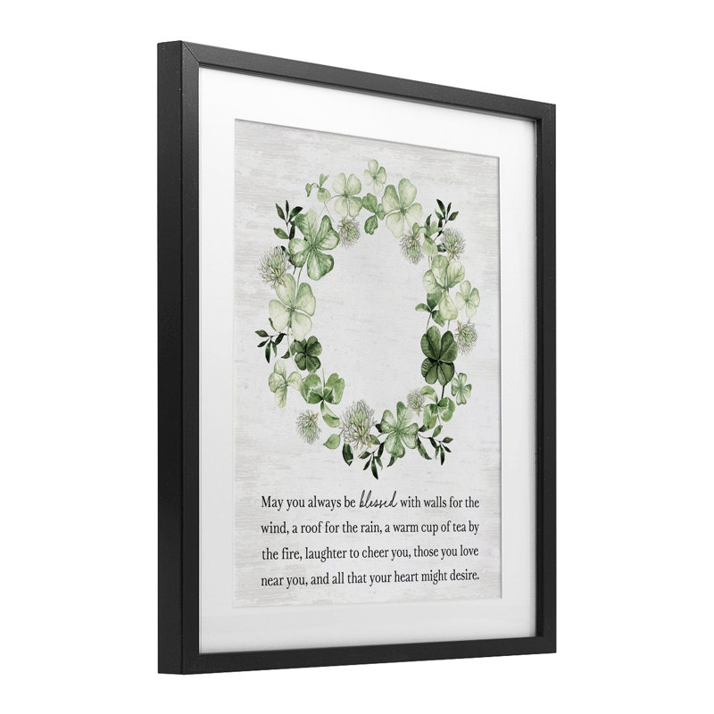«Blessed Irish Clover Wreath», reproduction sous verre encadrée, lettrée et doublée, H 21 po x l 17 po, Cadre noir minuit