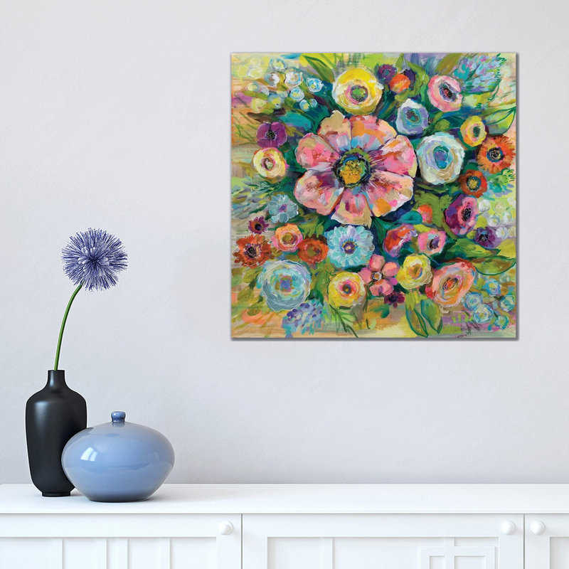 Floral Fireworks by Jeanette Vertentes - Painting on Canvas, 45.72cm H x 45.72cm W x 3.81cm D, Wrapped Canvas