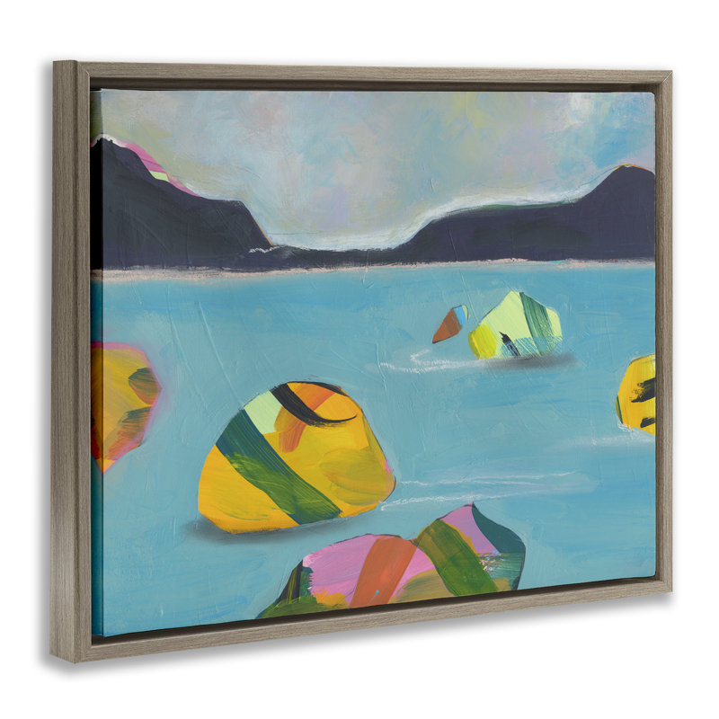 "Sea Buoys", art mural flottant encadré par Jan Weiss, Cadre flottant orme Montalcino, H 25 po x l 31 po