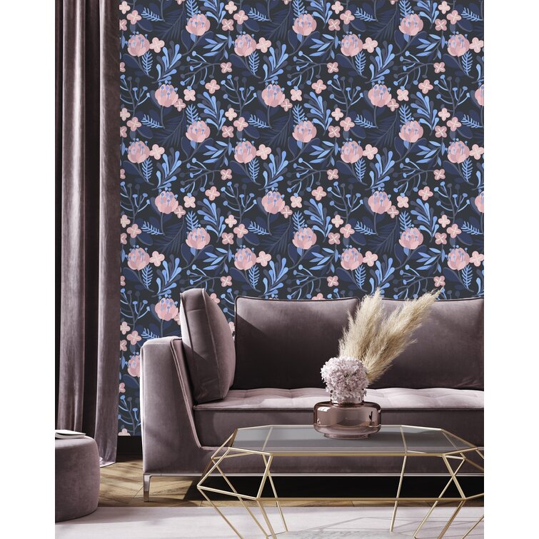 Metallic Floral Stripe Wallpaper, 32.81 feet long X 20.5 inchs Wide,  Metallic Pearl, Powder Blue, & Blush - Bed Bath & Beyond - 30270660
