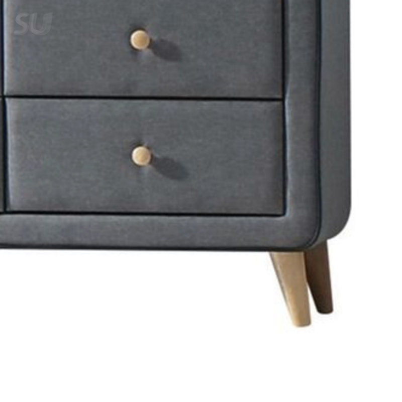 Commode Valda en tissu gris clair avec tiroirs spacieux et design élégant pour les chambres modernes