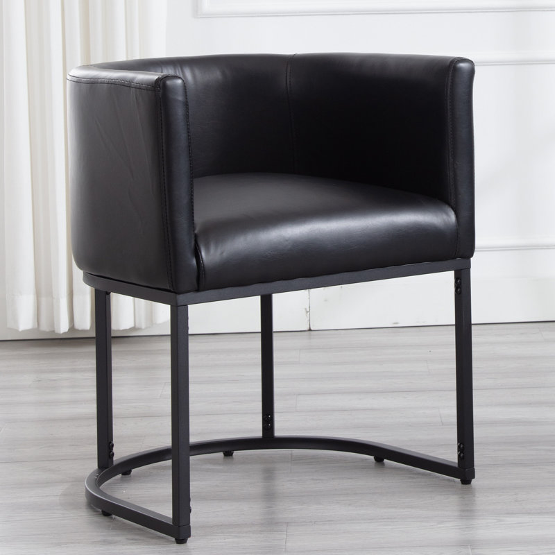 Chaise rembourrée en similicuir avec accoudoirs, Noir, Noir
