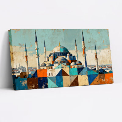 Blue Mosque Istanbul Architecture Canvas Wrapped Wall Art With Geometric Pattern And Vintage Style For Living Room Or Bedroom Decor