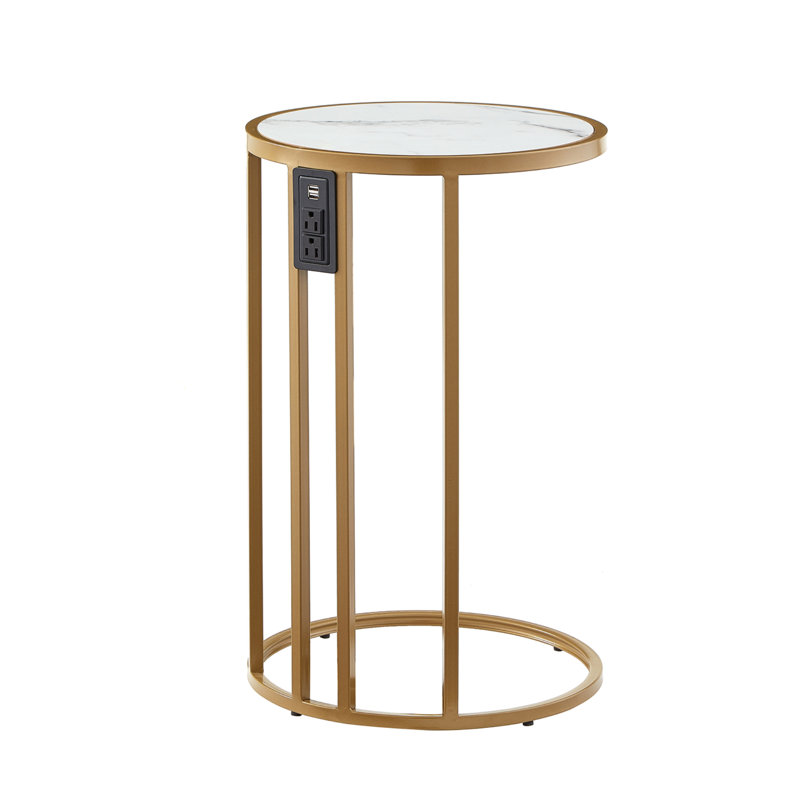 Table de bout Estephen, Blanc, Doré