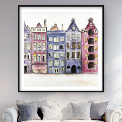 Old Historic Houses Amsterdam - Purple Building Print Decor