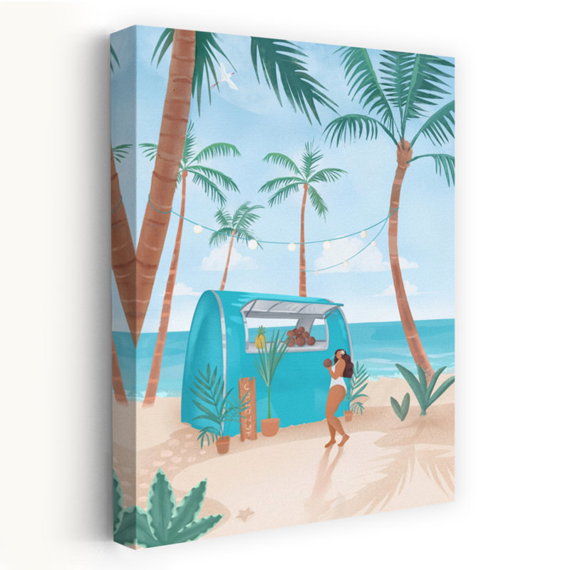 Summer Colorful Abstract Palm Tree Flamingo Coastal Wall Art Print 1 Piece Wrapped Canvas Wall Art, 45.72cm H x 30.48cm W