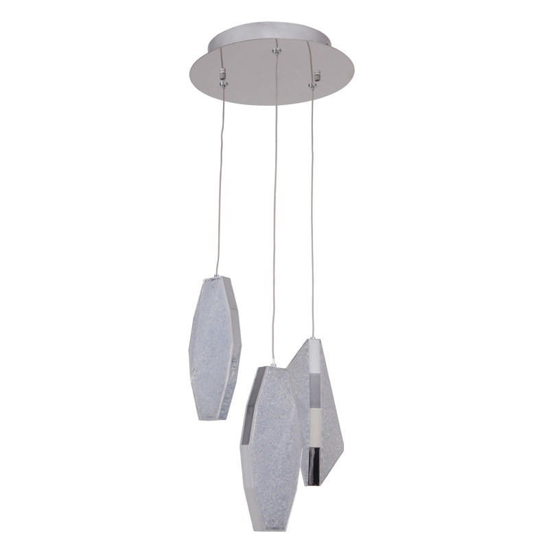 Luminaire suspendu géométrique à del 3 lumières cluster Merrin, Chrome