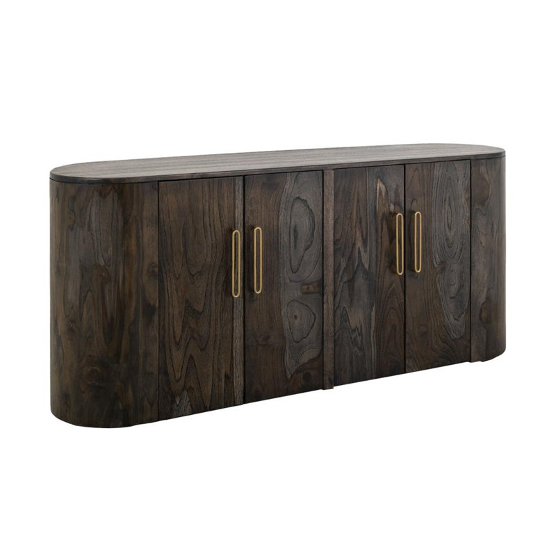 Buffet Eray, 4 portes, bois de manguier, Noir