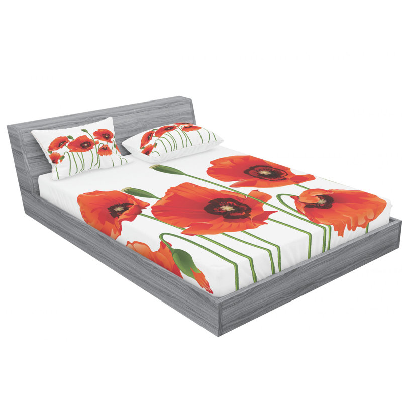 Microfiber Floral Sheet Set, Queen Sheet Set with 2 Pillowcases