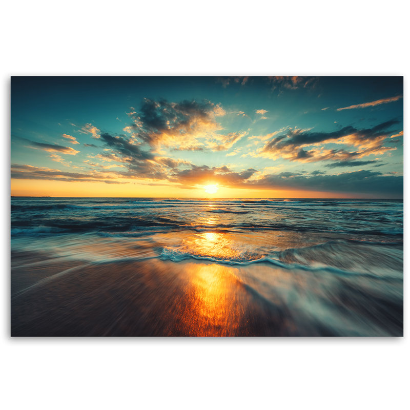 Sunset On The Beach At Sea - Wrapped Canvas Print, 80cm H x 120cm W