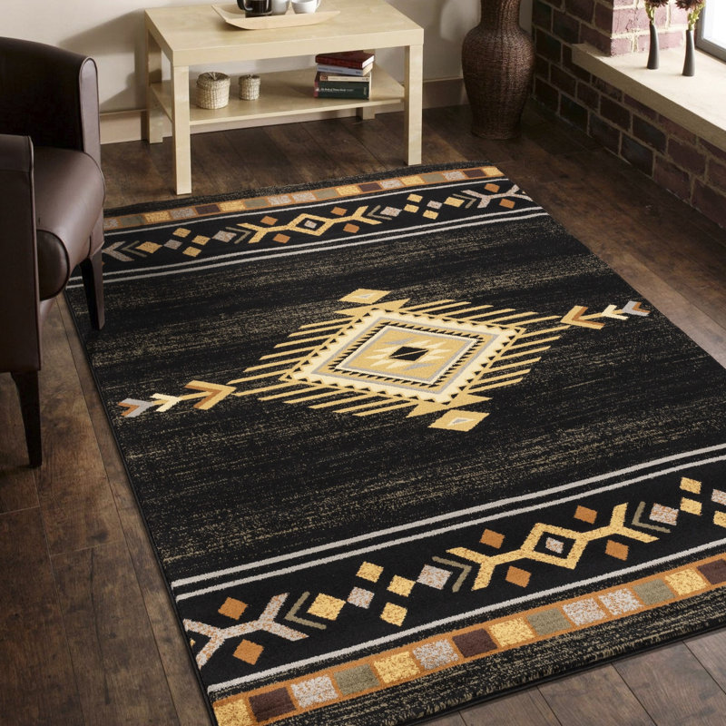 Black 2 Ft. X 3 Area Rug, Motifs, Polypropylene, Stain , For Frequent Footfall 2x3 Ft., Polypropylene Fabric, Intense Use