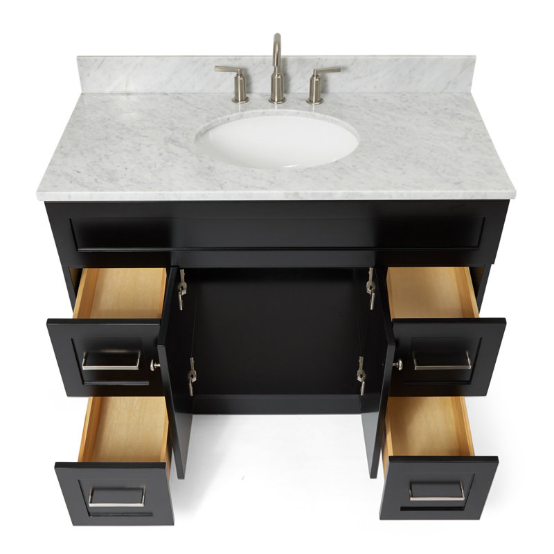 Partham 43'' Single Bathroom Vanity with Carrara Marble Top, Black