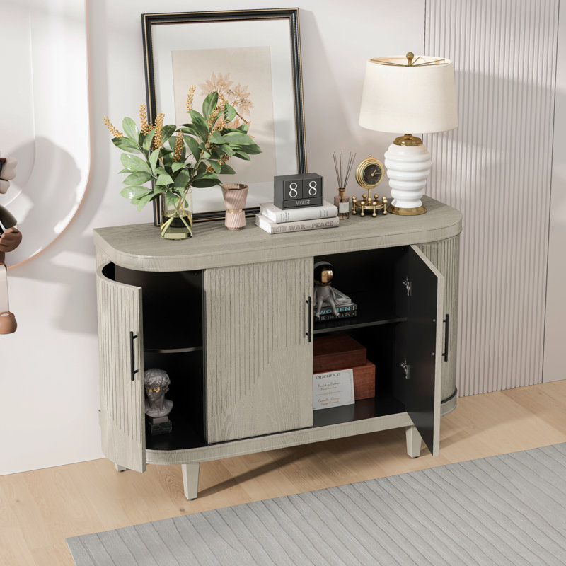 Modern Curved Sideboard Storage Cabinet Wooden Console Table Coffee Bar Cabinet, Champagne