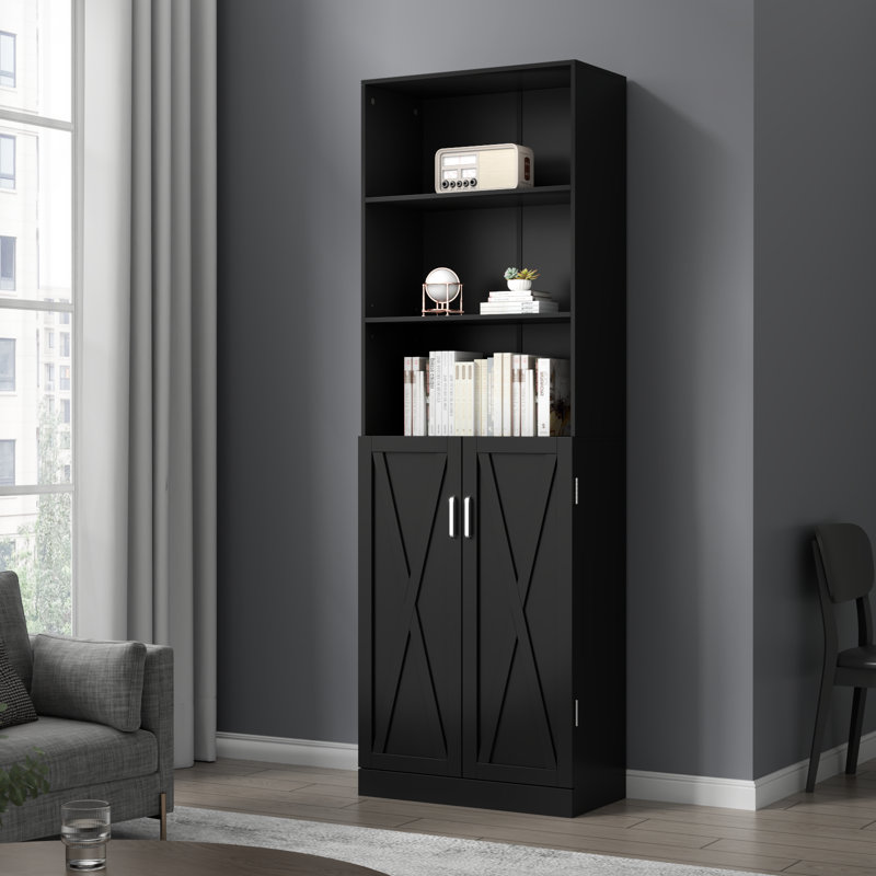 Industrial Boolshelf With Door, 6 Tier Farmhouse Book Shelf With Adjustable Shelves,70" Tall Display Etagere Bookcase,Floor Standing Unit Book Case Furniture For Home Office,Living Room