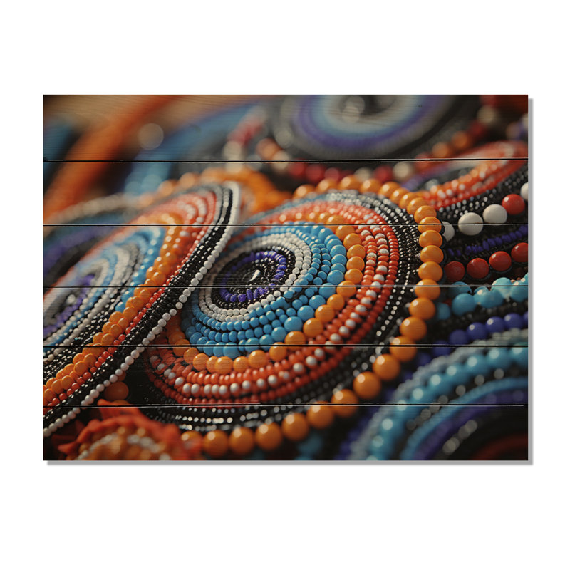Marialuisa, tribus d'Afrique, motif de perles Samburi II sur bois, H 10 po x l 20 po x P 0,78 po