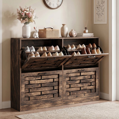 46.5''W 2-Tier Shoe Storage Cabinet with Flip Drawers, 24 Pair Free Standing Shoe Organizer for Entryway