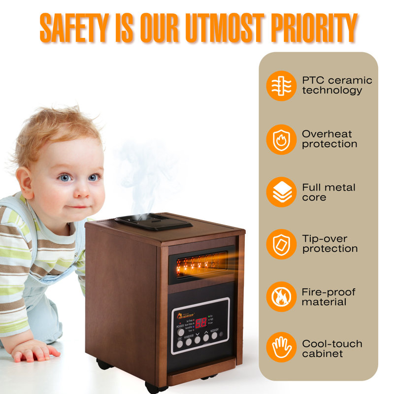 DR. INFRARED HEATER DR-998, 1500W Dual Heating Infrared Space Heater with Humidifier, Oscillation, Remote Control, Thermostat & Safety Protection, Portable with Wheels, Energy Efficient, Walnut
