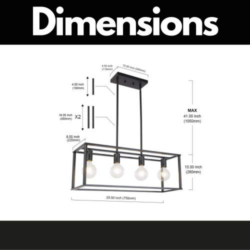 Luminaire suspendu rectangulaire à 4 lumières Alfretta