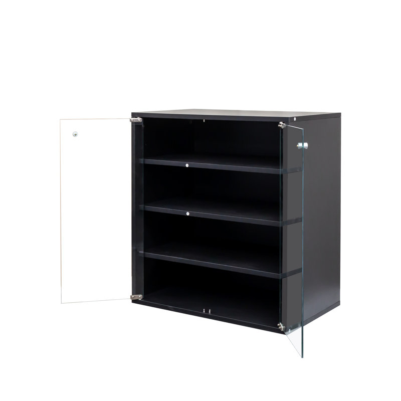 Boîte à chaussures avec porte en verre trempé et à DEL - 4 niveaux de rangement empilables, Noir