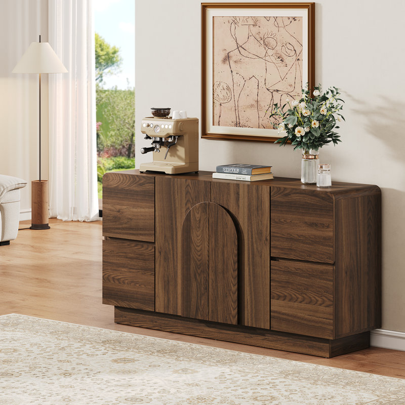 60" Sideboard With Adjustable Shelf & 4 Drawers, Walnut