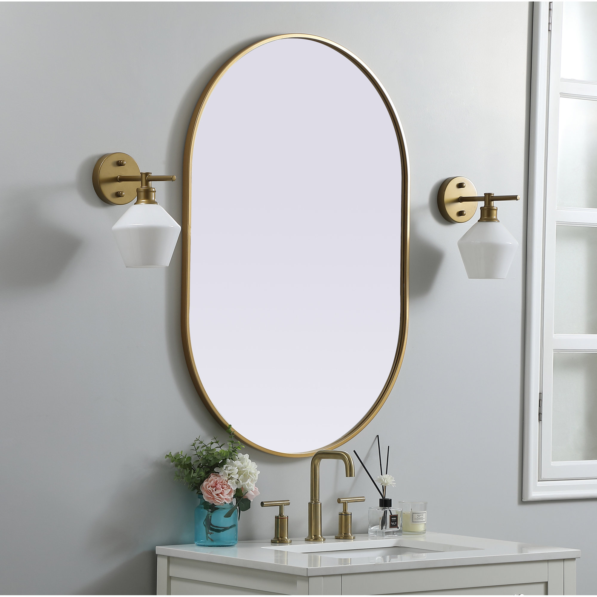 Sabine Metal Pill Wall Mirror, 40" x 27", Brass