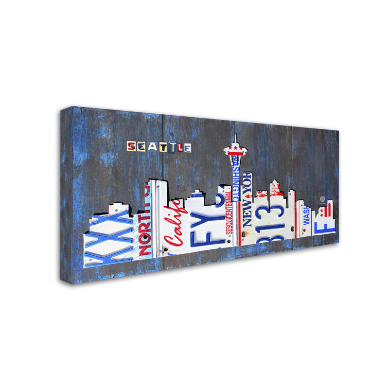 Plaque de licence d’horizon de seattle, impression sur toile tendue, H 16 po x l 32 po x P 2 po