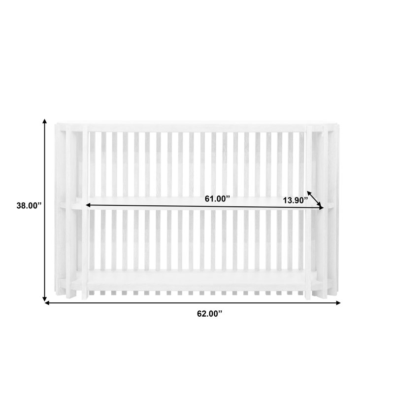 Beige and Gray Wood Slat Display Console with Concrete Top